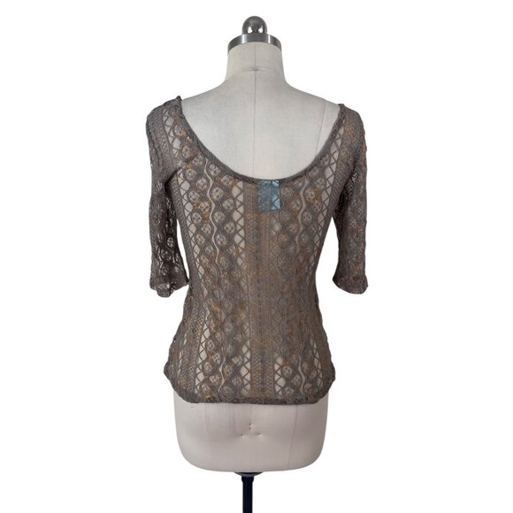 HIP Happening in the Present Top Medium Brown Gold Metallic Lace Whimsigoth Boho - Picture 4 of 9